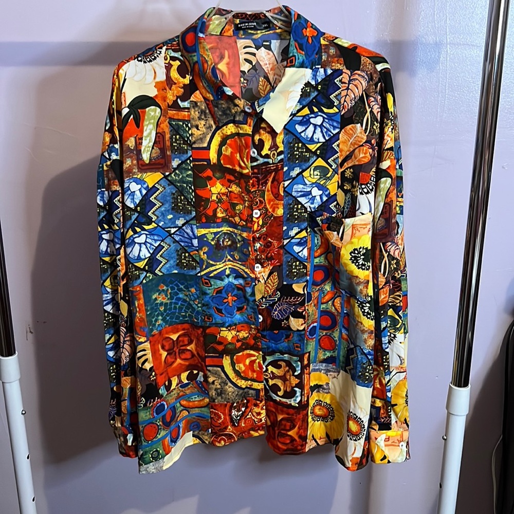 Patchwork colorful floral blouse